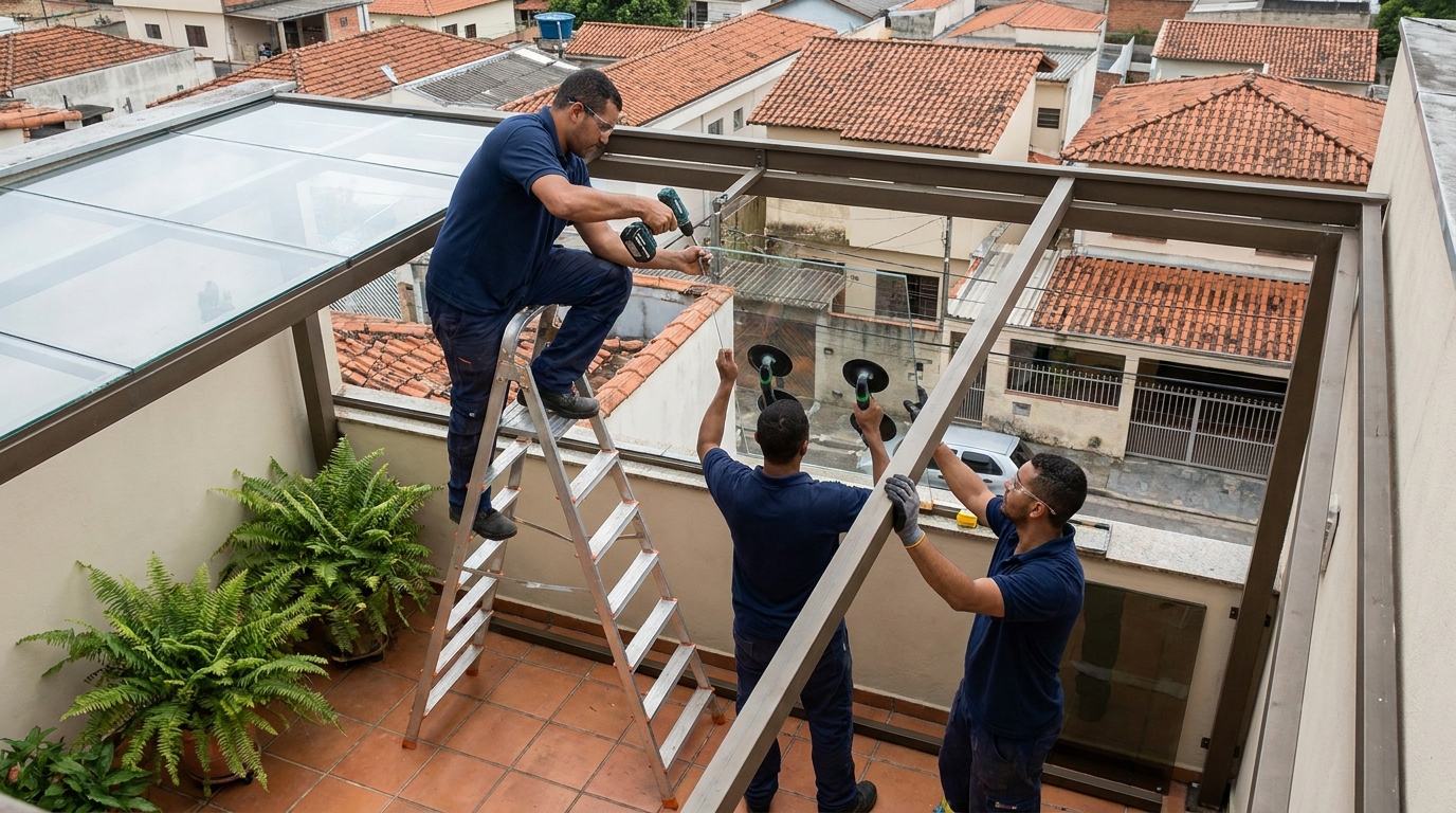 Cobertura de vidro em terraço com telhados em Brasília-DF