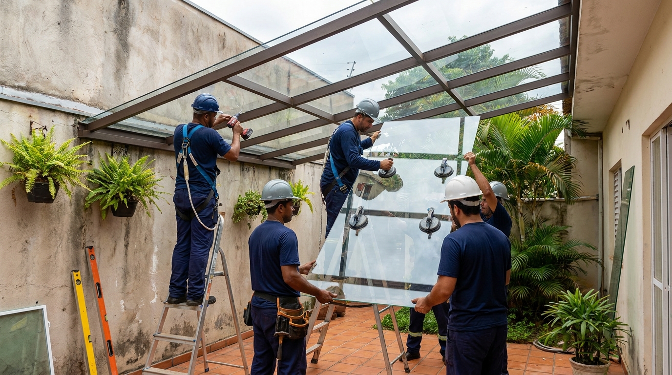 Instalação de cobertura de vidro em Brasília-DF