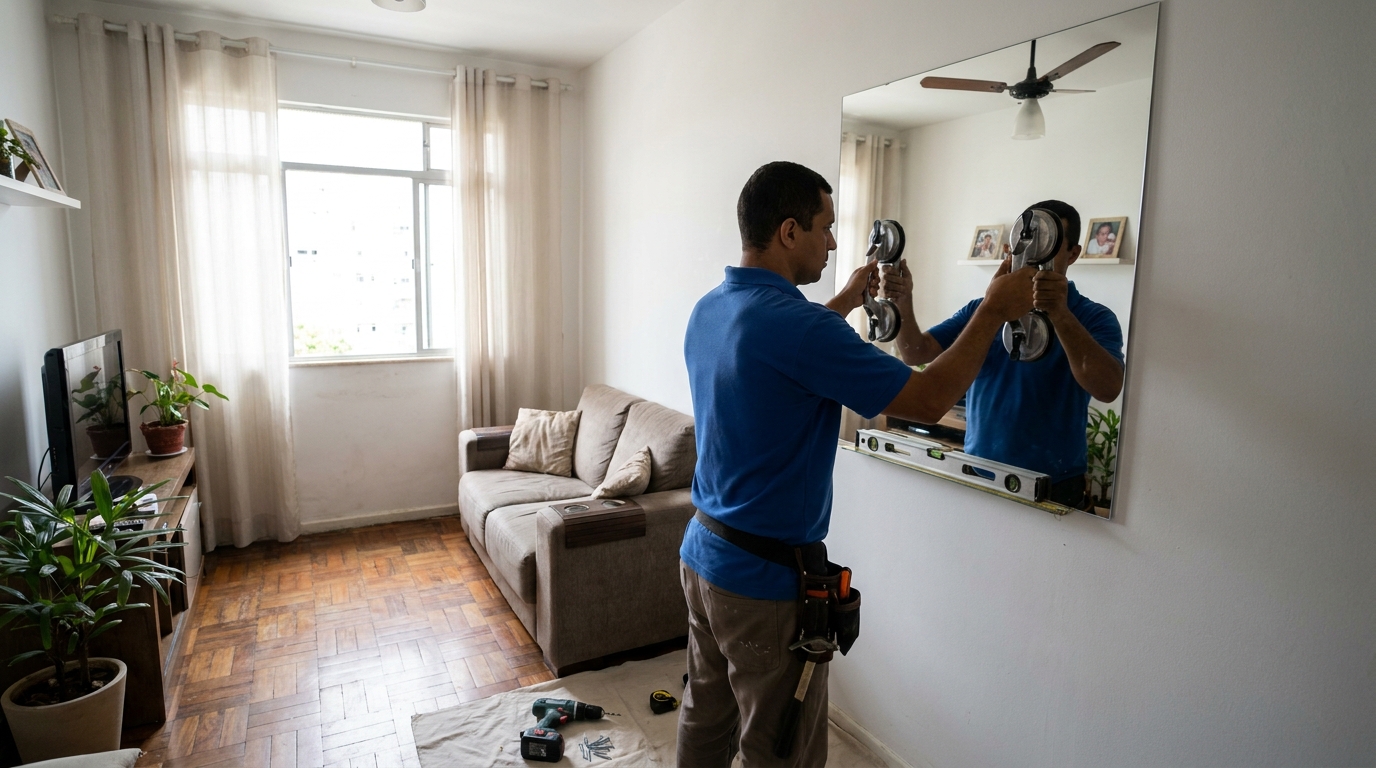 Espelho sob medida com parquet em Brasília-DF